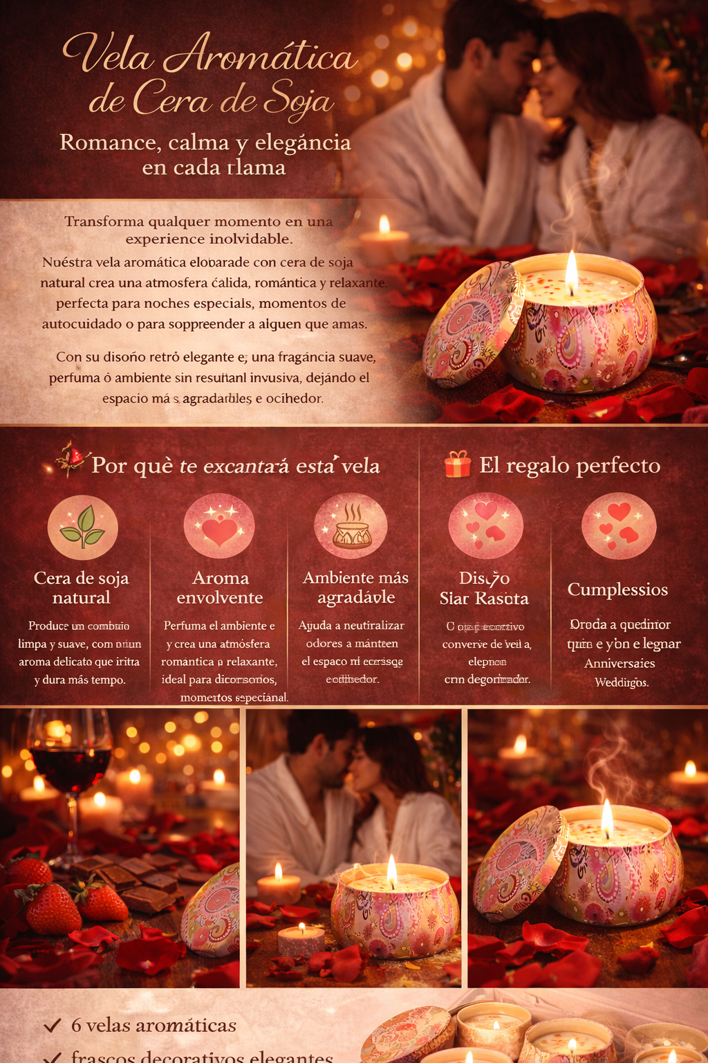 Vela Aromática De Cera De Soja - 6 unidad
