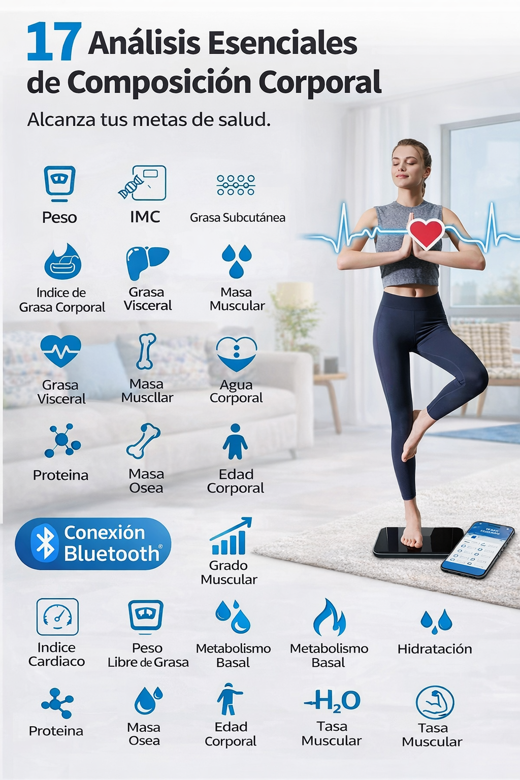 Báscula Inteligente Bioimpedancia – Control Total de tu Salud