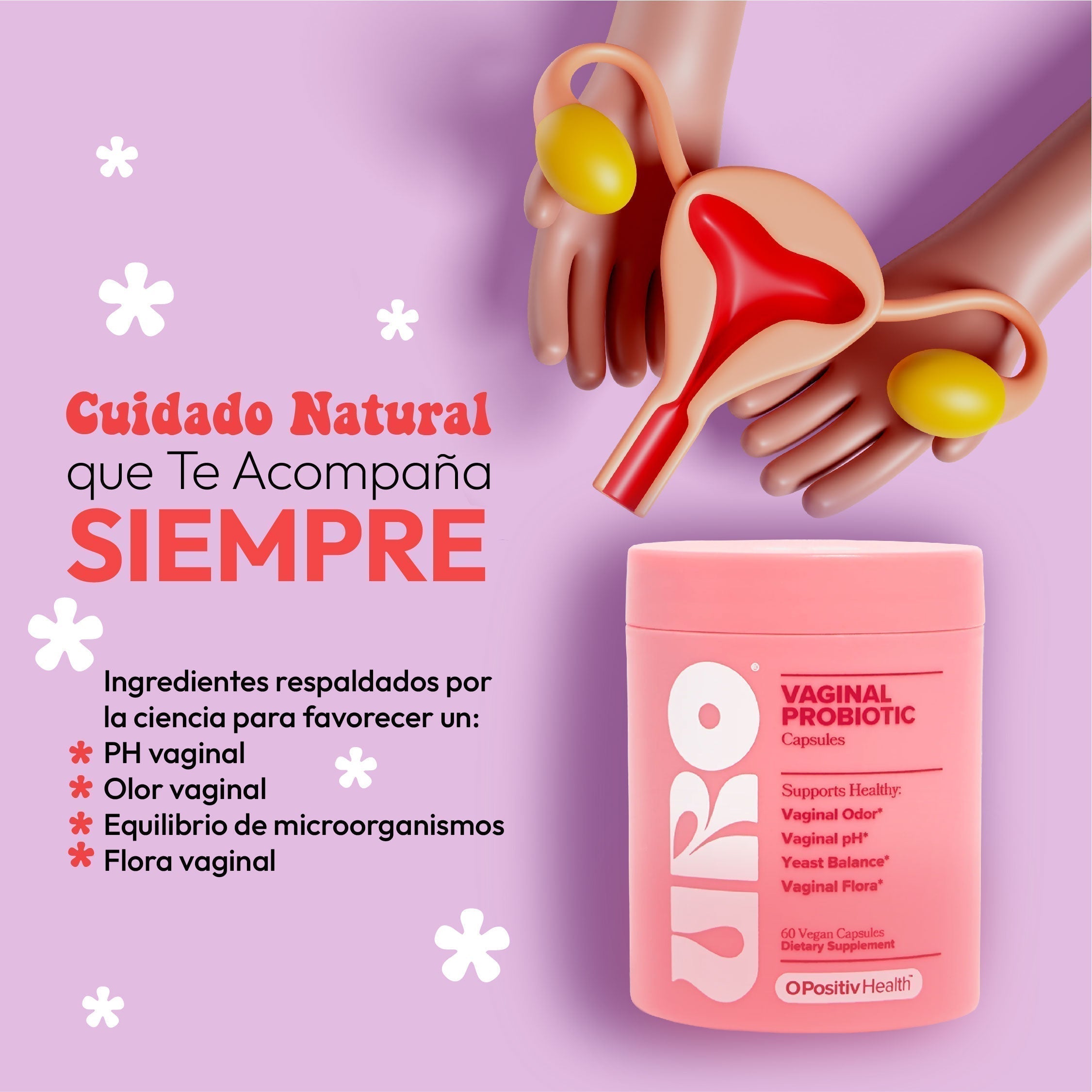 URO - Probióticos vaginales para mujeres, equilibrio de pH con prebióticos y Lactobacillus, suplemento de salud vaginal, promueve el olor y la flora vaginales saludables.